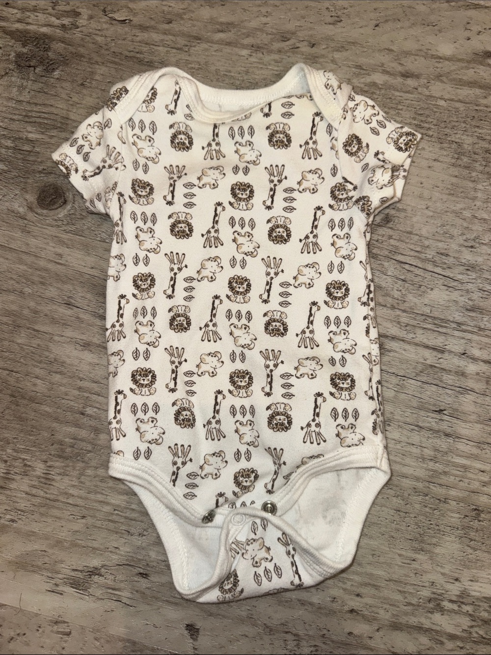 Little Me White Baby Onesie with Brown Safari Animal Print